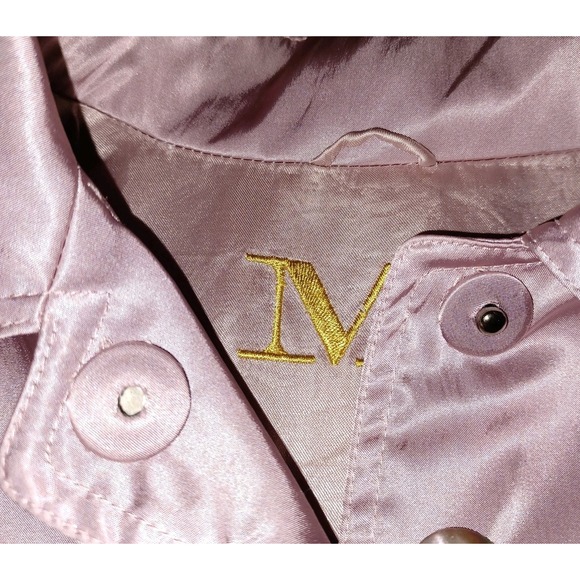 M Monogram Lavender Satin Car Coat Interior Floral Embroidery Mauve Trench L - Picture 13 of 16